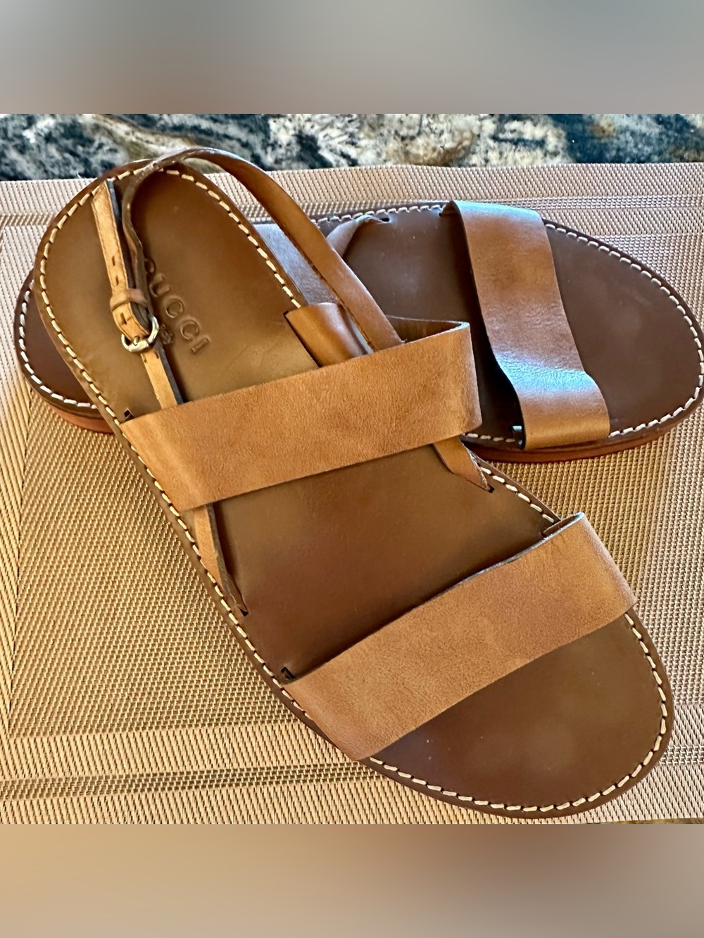 Men’s Gucci Brown Leather Wide-Strap Sandals